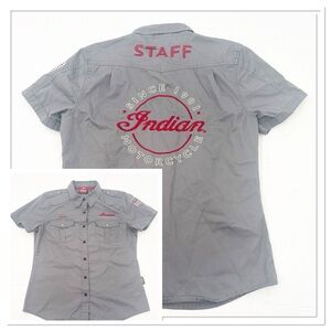 INDIAN MOTORCYCLE I Shirt Button Up Staff Short Sleeve Gray Medium
